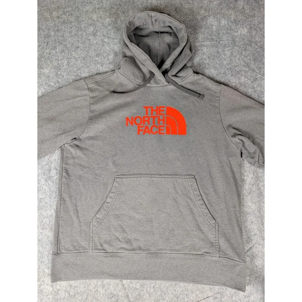 The North Face Mens Charcoal Grey‎ Orange Logo Pullover Hoodie Sweatshirt 5475